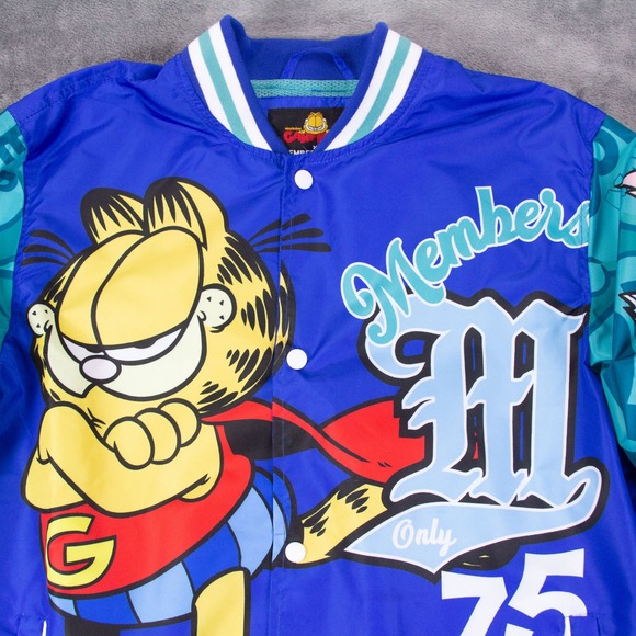 Members Only x Garfield Mens Blue Varsity Bomber Jacket Graphics Size M - Picture 5 of 14